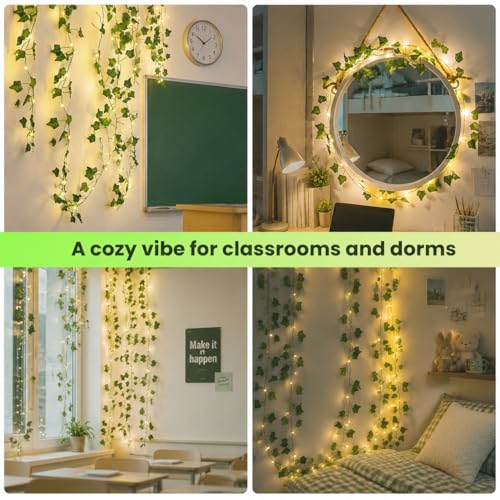 Ivy Vine String Lights, 23FT 73 LED Pre-Wrapped Faux Ivy Garland with Fairy Lights, USB & Battery Powered Leaf Lights for Bedroom Wall, Dorm Room, Classroom Decor, Warm White