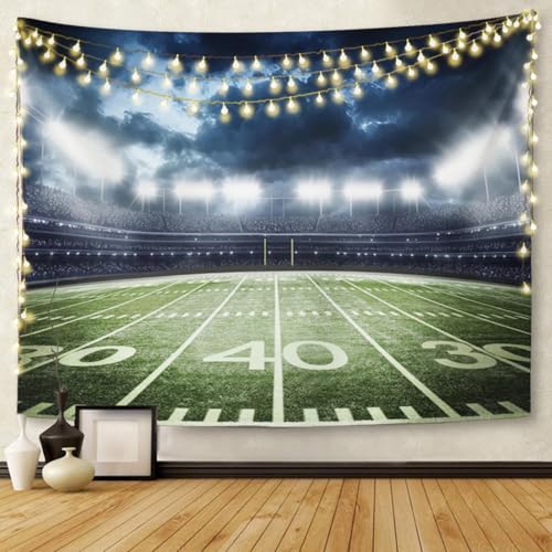 Emvency Tapestry Stadium Football Stadium Field Light Night Football Turf Home Decor Wall Hanging for Living Room Bedroom Dorm 60x80 Inches