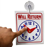 Double Sided "Will Return" Clock and "Open Come in" Sign with Adjustable Clock Hands & Suction Cup, 1 Unit