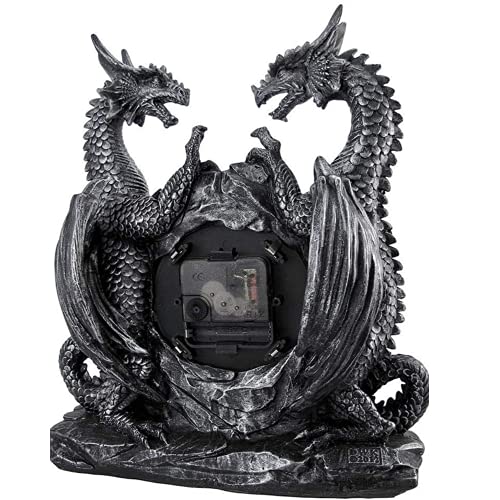 DWK Twin Evil Dragons Antiqued Mantel Clock Table Desk