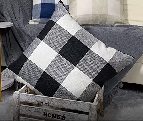 VAKADO Outdoor Farmhouse Buffalo Plaids Throw Pillow Covers 18x18 Set of 2 Black White Decorative Classroom Front Porch Classic Decor Retro Boho Cushion Cases Fall Home Rustic Check for Couch Patio