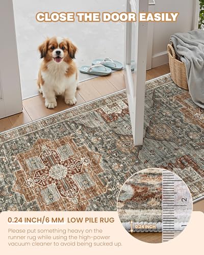 Runner Rug 2x10, Washable Rugs for Entryway Rug, Grey/Brown/Tan