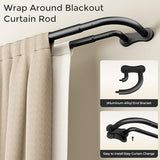 Double Curtain Rod 34-92 Inch, Black Wrap Around Blackout Dual Curtain Rods for Windows, Adjustable Heavy Duty Curved Spliced Room Darkening Double Rods, All Metal, Aluminium Bracket