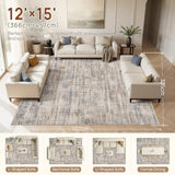 12x15 Area Rug for Living Room Washable Abstract Brown Carpet