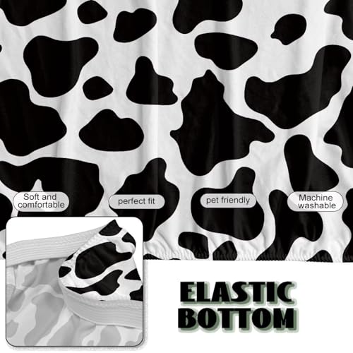Black White Cow Pattern Armless Futon Cover, Machine Washable Sofa Slipcover with Stretch Bottom Anti-Slip Non Armrest Couch Chair Covers