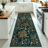 Boho Floral Rug Runners for Hallways Non Slip, Flower 2.5x8 Kitchen Runner Rug Washable, Soft Botanical Indoor Carpet Floor Runner for Entrance Bedroom Bedside, Dark Green