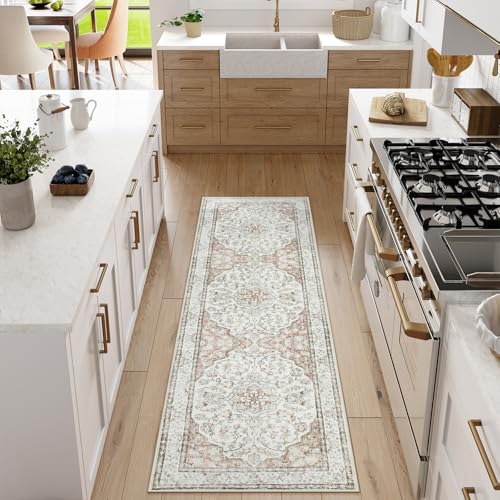 Lahome Oriental Kitchen Runner Rug,2x6 Washable Runners for Hallways Non-Slip Bathroom Rug Runner 6ft,Ultra-Thin Soft Indoor Rug Traditional Carpet Runner for Bedroom Laundry Room Helena Terracotta