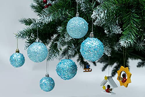 2.36"/60mm shatterproof Christmas Ball Ornaments Tree Decoration Baubles Set of 24 Counts (Sparkly Teal Blue 2.36")