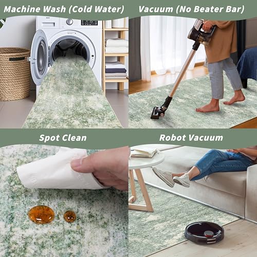 4x5 Washable Entryway Rug – Non-Slip Modern Abstract Sage Green