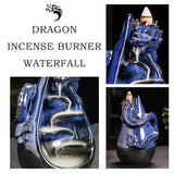 Dragon Incense Burner - Ceramic Backflow Waterfall Burner with Dragon Smoke Fountain, Incense Holder, Cones & Tweezer & Fire Mat for Aromatherapy/Yoga/Home/Office Deco