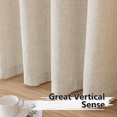 Tollpiz Short Linen Curtains Bedroom Rod Pocket Semi Sheer Curtain Burlap Light Filtering Thick Linen Drapes for Living Room, 38 x 45 inches Long, Natural, Set of 2 Panels