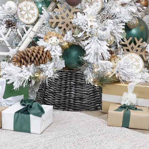 AuldHome Design Wicker Christmas Tree Collar (Black, 29-Inch), Real Wood Basket Weave Large Willow Tree Skirt