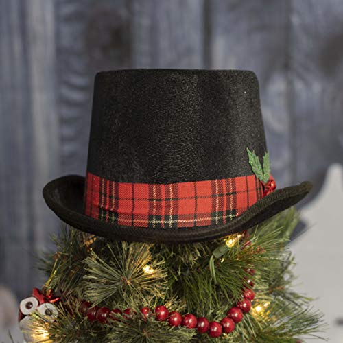 Ornativity Snowman Hat Tree Topper - Snow Man Top Hat Christmas Tree Top Decorations Costume Dress Up with Plaid Red Ribbon and Mistletoe Holly and Berry Xmas Holiday Decor