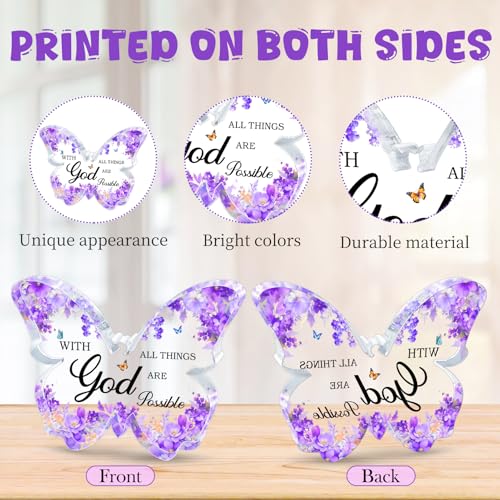 Purple Office Supplies Butterfly Acrylic Desk Decor for Women, Inspirational Christian Gifts with Bible Verse, Purple Desk Accessories, Religious Butterfly Home Decoration Birthday Gift