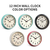 Wall Clock Metal 12.4" Countryside Style Wall Clocks Retro Vintage Classical Silent Non Ticking Easy to Read for Living Room/Kitchen/Bedroom/Office/Bar(12.4" Red)