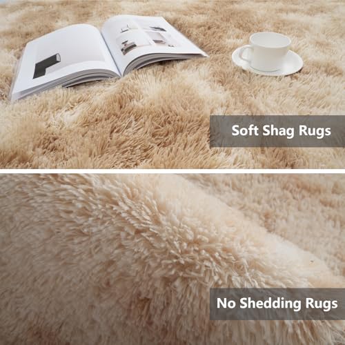 Shag Runner Rug for Bedroom Living Room 3x7 Upgrade Non-Slip Fluffy Soft Bedside Rugs,Mottling Camel Shaggy Carpet for Livingroom Dorm Home Decor Aesthetic