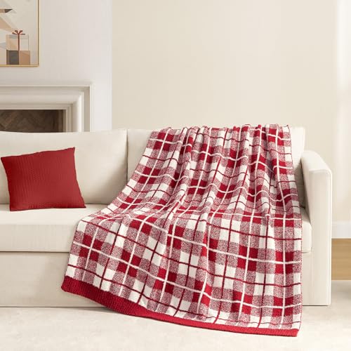 Snuggle Sac Red Checkered Throw Blanket for Couch, Super Soft Cozy Warm Christmas Red Blankets, Reversible Buffalo Plaid Microfiber Throws for Sofa Bed, Red Plaid, 50x60 Inches