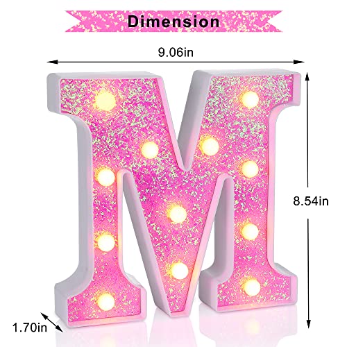 Foaky Pink Light up Letters，Pink Party Decorations,Girls Room Decor,Glitter Light Up Letters,Alphabet Letter Sign for Night Light Birthday Party Girls Gifts, Home Bar Decoration（M）