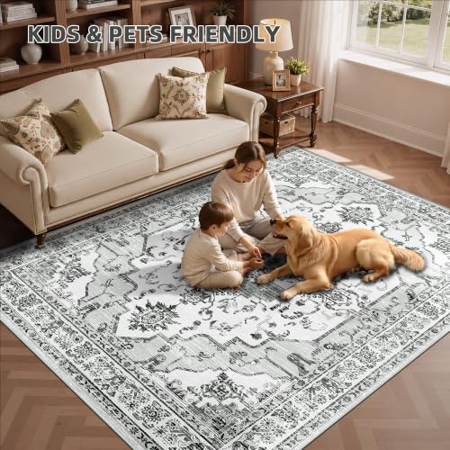 5x7 Washable Area Rug for Living Room, Light Grey