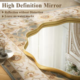 VooBang Gold Scalloped Circle Mirror, 24" Wavy Edge Round Wall Mirror with Tempered Glass Textured Circular Metal Deep Frame, Hanging Leaning for Bathroom, Hallway, Entryway, Livng Room