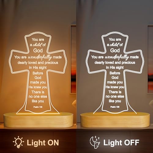 OkiyiD Baptism Gift for Girl Boy, Christening Gifts, Cross 3D Night Light LED Illusion Lamp,Soft Warm Lamp for Kids Bedroom Decoration, You are a Child of God