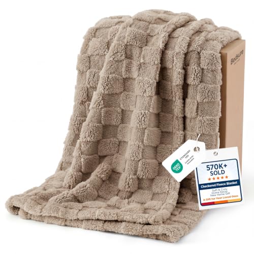 Bedsure Checkered Soft Cozy Twin XL Blanket for Bed, Light Brown, 66"×90"