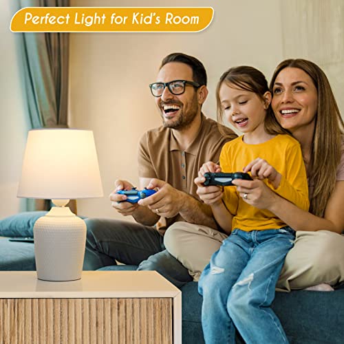 Small 11.8" Table Lamps Set of 2, Bedside Nightstand Lamps for Bedroom Kid’s Room, Cute Desk Lamps with Studded Texture Base for Reading Nursery Living Room Office, White