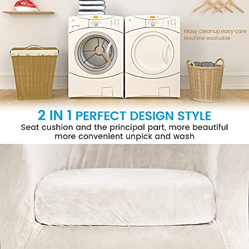 MIFXIN 2 Pieces Velvet Tub Chair Covers with Cushion Cover Stretch Soft Removable Tub Chair Slipcovers Armchair Sofa Couch Furniture Protector for Living Room Club Bar Counter Hotel (Beige)