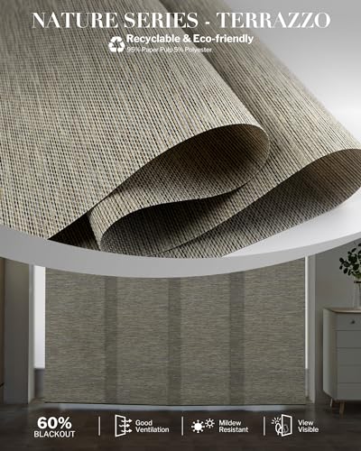 Graywind Manual Sliding Panels Natural Woven Panel Track Blinds Wand Control Window Blinds for Patio Sliding Glass Door Large Windows Width Up to 153", Custom Size (Terrazzo)