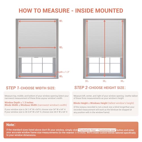 No Drill No Tools Blackout Cellular Shades Cordless Easy Install Honeycomb Blinds Thermal Insulated Noise Reduction Blinds for Indoor Windows,Blackout-White,34.5" W x 64" H