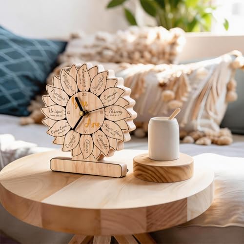 Christian Birthday Gifts for Women, Sunflower Clock Gifts for Women, Inspirational Spiritual Faith Gifts for Mom Wife Sisters Best Friends Coworker, Sunflower Wooden Clock Decor for Christian