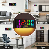 16" Large Digital Wall Clock with RGB LED Jumbo Number, Remote Control, Auto DST, Temperature,Calendar, Modern Wall Mount Digital Clock for Living Room, Classroom, Office Wall, Senior Bedroom