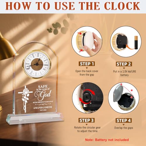 Personalized Memorial Crystal Cross Clock, Sympathy Clocks, in Memory for Loss of Loved Mom/Grandma, Memorial Gifts Clock