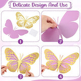 Geosar 20 Pcs 3D Large Butterfly Decoration 3 Size 12" 10" 5" 2 Layer Giant Paper Butterfly Stickers for Wedding Birthday Party Baby Shower Home Wall Decor (Gold,Purple)