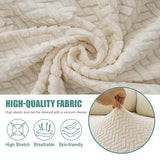 Genina Recliner Loveseat Covers with Console, Stretch Reclining Sofa Covers, 2 Seater Couch Cushion Stripe Jacquard Recliner Slipcovers - Furniture Protector Covers for Pet Kid (Beige)