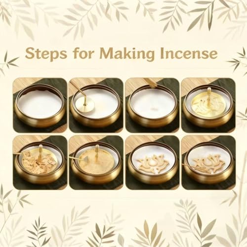Yoga & Meditation 16pcs Incense Burner Kit - Complete Ash Powder Burner Set with Brass Censer, Art Mold Tools & Chinese Incense Burner in Gift Box for Relaxation, Home Fragrance