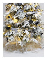 Christmas Tree Skirt 48 Inch Gold Snowflakes White Faux Fur Tree Skirts Fluffy Plush Tree Mat for Artificial Tree Decorations Indoor