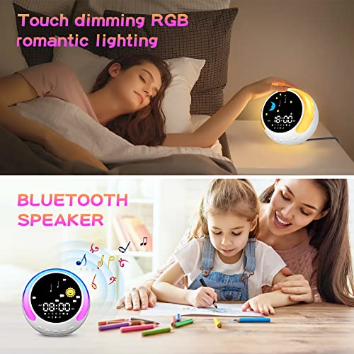 Kids Wake-Up Light with Dual Alarms, Sleep Training Sound, Sun & Moon Display, Wake-Up Reminder Clock Suitable for Boys and Gir
