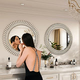 Kelly Miller 26" Jeweled Luxury Round Decorative Wall Mirror | Elegant diamond beveled vanity mirror. Perfect wall mirror for living room, bedroom, entryway.