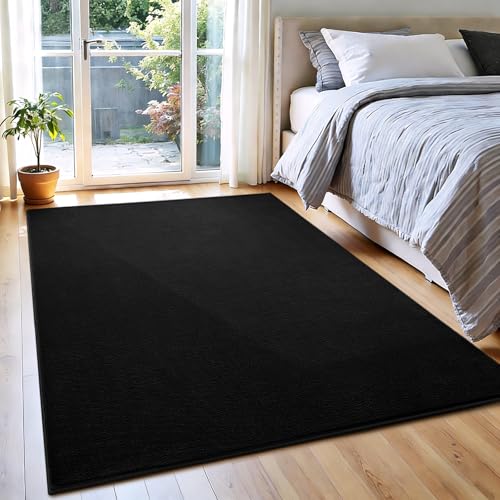 Vasofe Black Area Rugs for Living Room Bedroom, 4x6 Modern Thickened Memory-Foam Throw Carpet, Super Soft Kids Boys Girls Rug, Non-Slip Washable Carpets for Dorm Nursery Classroom Office Decor