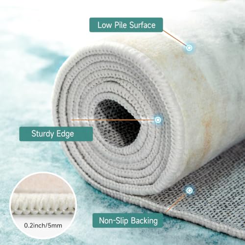 Beach Pattern Small Rug 2x3ft Runner Rug Non Slip Washable Kitchen Runner Rug with Rubber Backing，Low-Pile Soft Indoor Door mats Washable Runner Rugs for Hallway Entryway Kitchen Bedroom