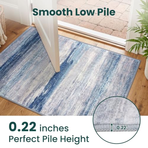 KOZYFLY Modern Washable Rug Runner 2x6 Runners For Hallways Blue/Grey/Beige