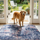 Sasttie 3x5 Entryway Area Rug, Modern Abstract Small Carpet, Pink & Blue