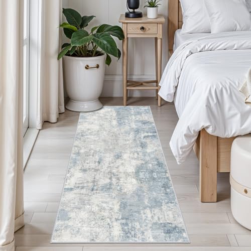 2x5 Coastal Abstract Runner Rug: Ultra Soft Washable Kitchen Hallway Entryway Carpet Indoor Non Slip Low Plie Mat for Bedroom Laundry Gifts for Newlyweds Household Modern Home Decor 2x5 Sky Blue