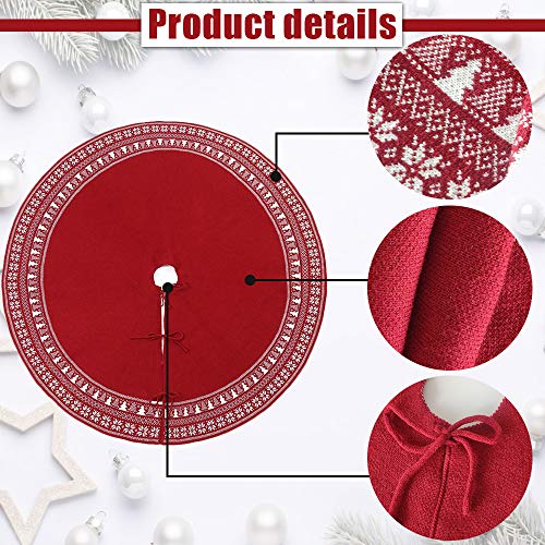 Christmas Tree Skirt, Christmas Decorations,Knitting Wool Retro Small Snowflake Xmas Tree Skirt Decorations,Can be Used as a Shawl.(48 Inch,Red)…