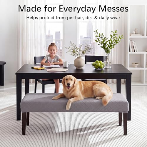 WOMACO Dining Bench Covers, Stretch Jacquard Removable Bench Slipcover, Dustproof Washable Seat Cushion Protector for Dining Room, Bedroom, Banquet (Dark Gray, Large)