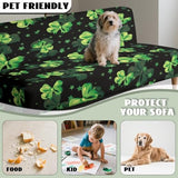 St Patrick's Day Green Leaf Armless Sofa Couch Bed Slipcovers with Elastic Bands Furniture Protector Stretchy Futon Covers Fit for Kids and Pets