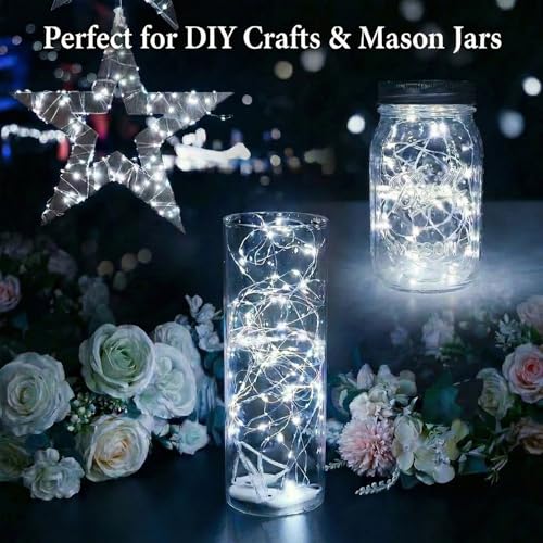 Bexdir 12 Pack Fairy Lights Battery Operated,7ft 20 LED Waterproof Silver Wire String Lights, Firefly Starry Lights for DIY Mason Jars Wedding Table Centerpieces Party & Bedroom Decor (Cool White)