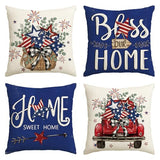 AVOIN colorlife Bless Our Home Eucalyptus Stars Fireworks Car Blue Throw Pillow Covers, 18 x 18 Inch 4th of July Patriotic Independence Memorial Day USA Flag Cushion Case for Sofa Couch Set of 4
