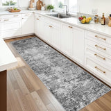 Washable Runner Rug 2x7: Non-Slip Low Pile Hallway Runners Modern Abstract Kitchen Rugs Soft Thin Entryway Carpet Stain Resistant Floor Decor Mat for Bedside Bathroom(Black/Grey/White, 2X7)